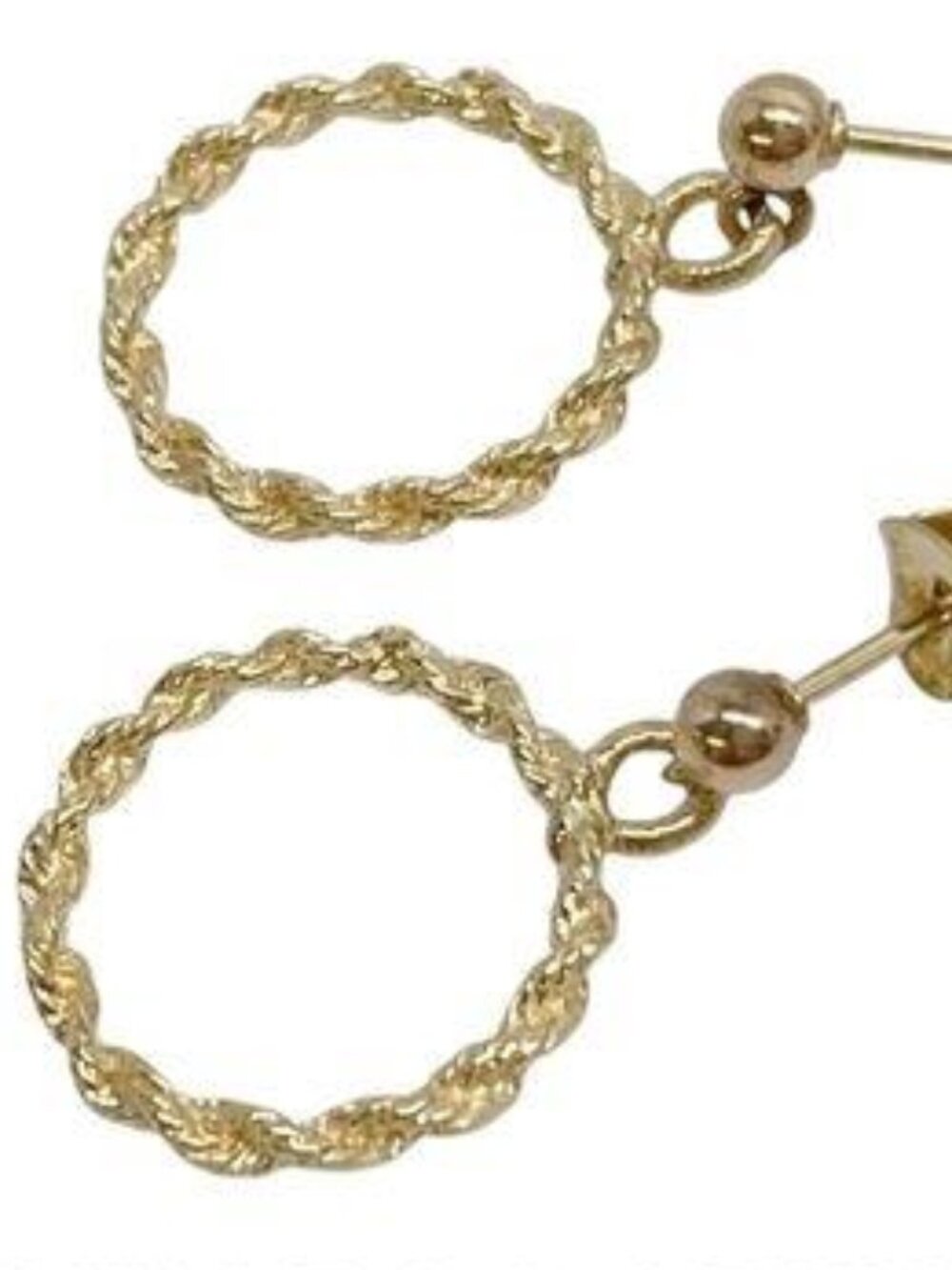 14k Gold Dangle Rope Circle Earrings
